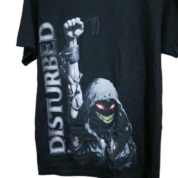 Disturbed " Up Yer Fist" Autographed Signed  David Draiman Graphic Band T Shirt - Picture 2 of 9